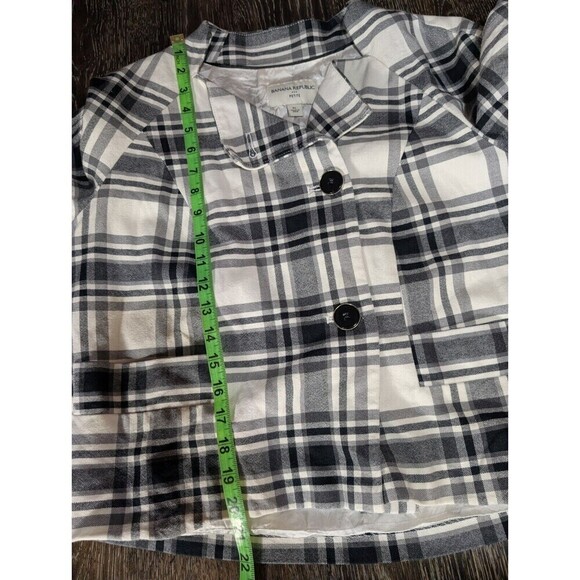 Banana Republic White Plaid Double Breasted Jacket Large Petite - Picture 4 of 9